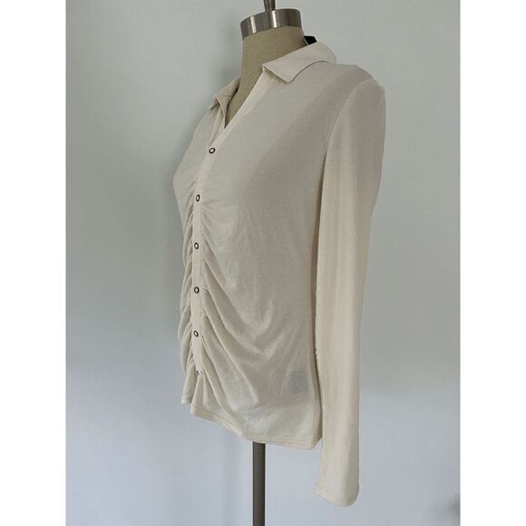 BELLDINI Black Label Button-Front Collared Top  Ivory M - Picture 2 of 7